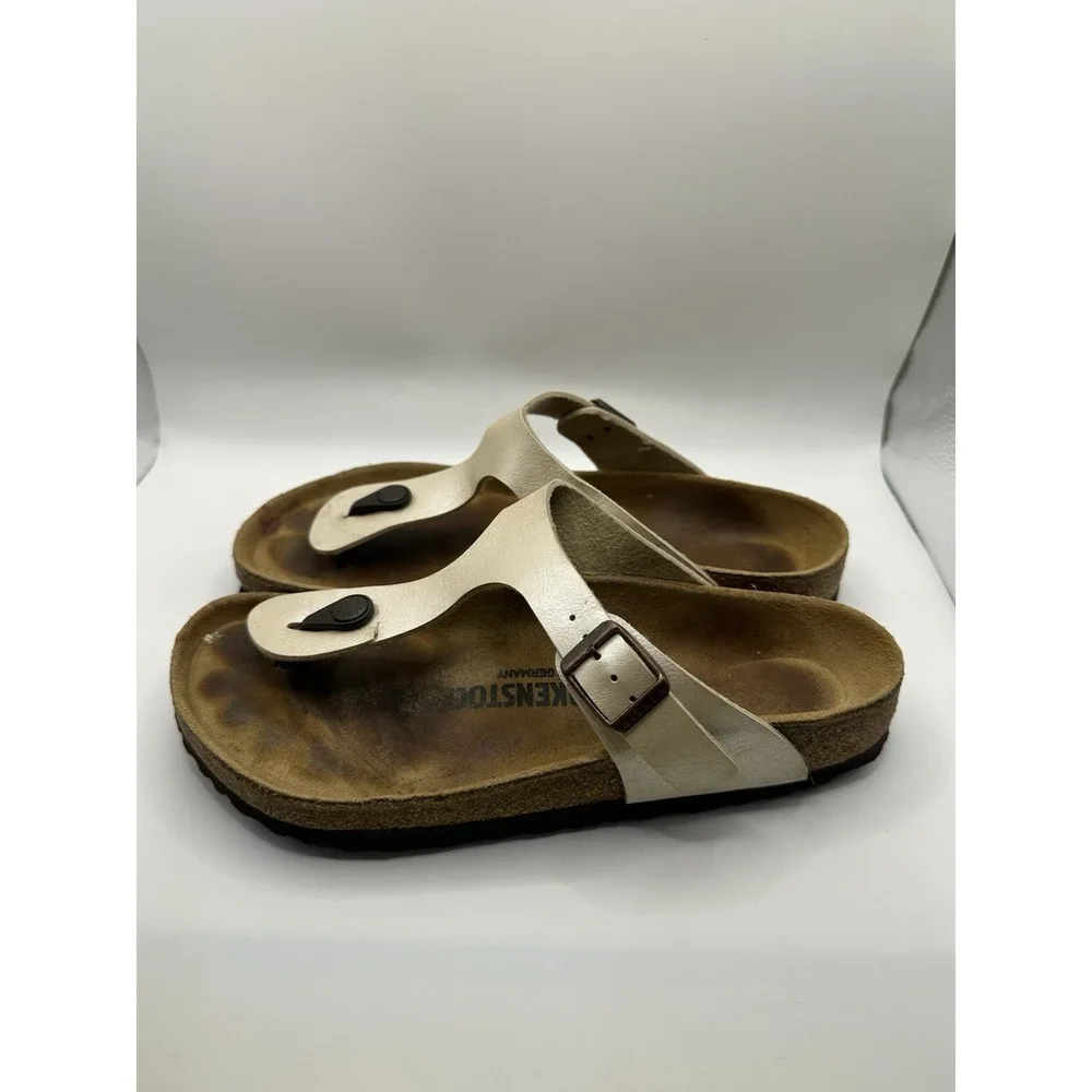 Birkenstock Gizeh Womens 38 US 7 Pearl White Birko Flor T Strap‎ Thong Sandals